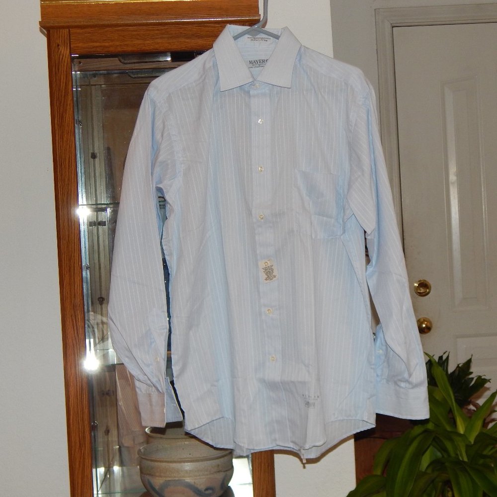 NWT $98 Light Blue Striped Dress Shirt MAYER by GITMAN BROS. 16 /…